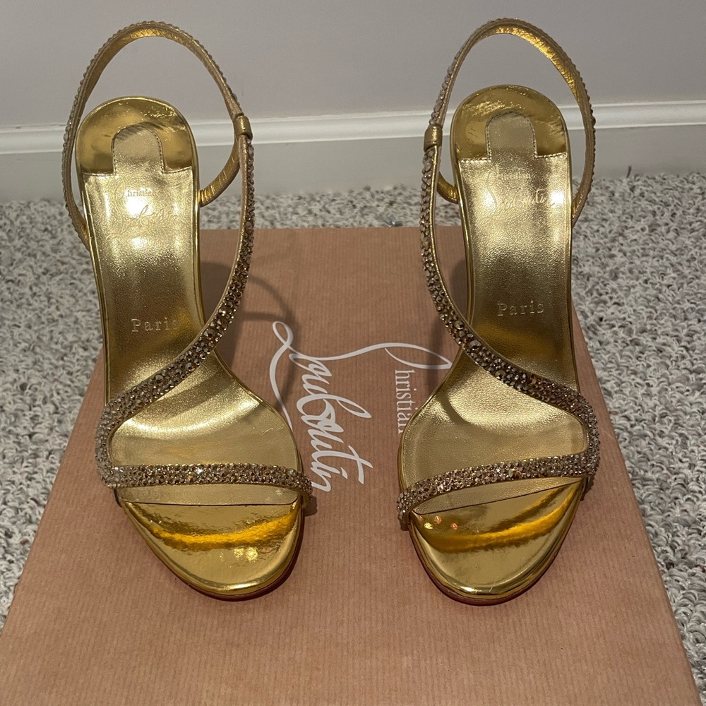 Christian Louboutin Rosalie 100mm gold embellished sandal - size 8 (38)